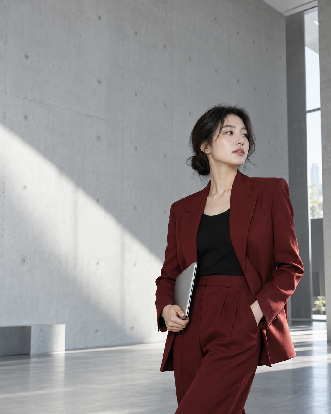 현대 건축 공간의 인물 사진을 활용한 브랜드 카드뉴스 표지